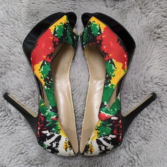 Marc Fisher Open Toe Platform Heels, Red Black Green Yellow White, Size 9.5 M - Picture 2 of 15